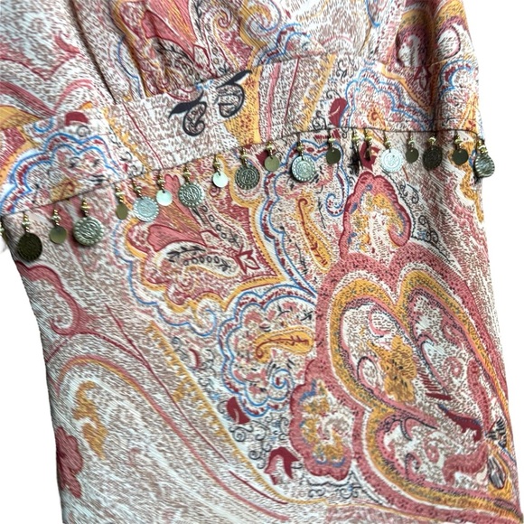 Jonathan Martin Colorful Paisley Ruffled Tiered Sundress With Coin Belt Tie 10P - Picture 8 of 13